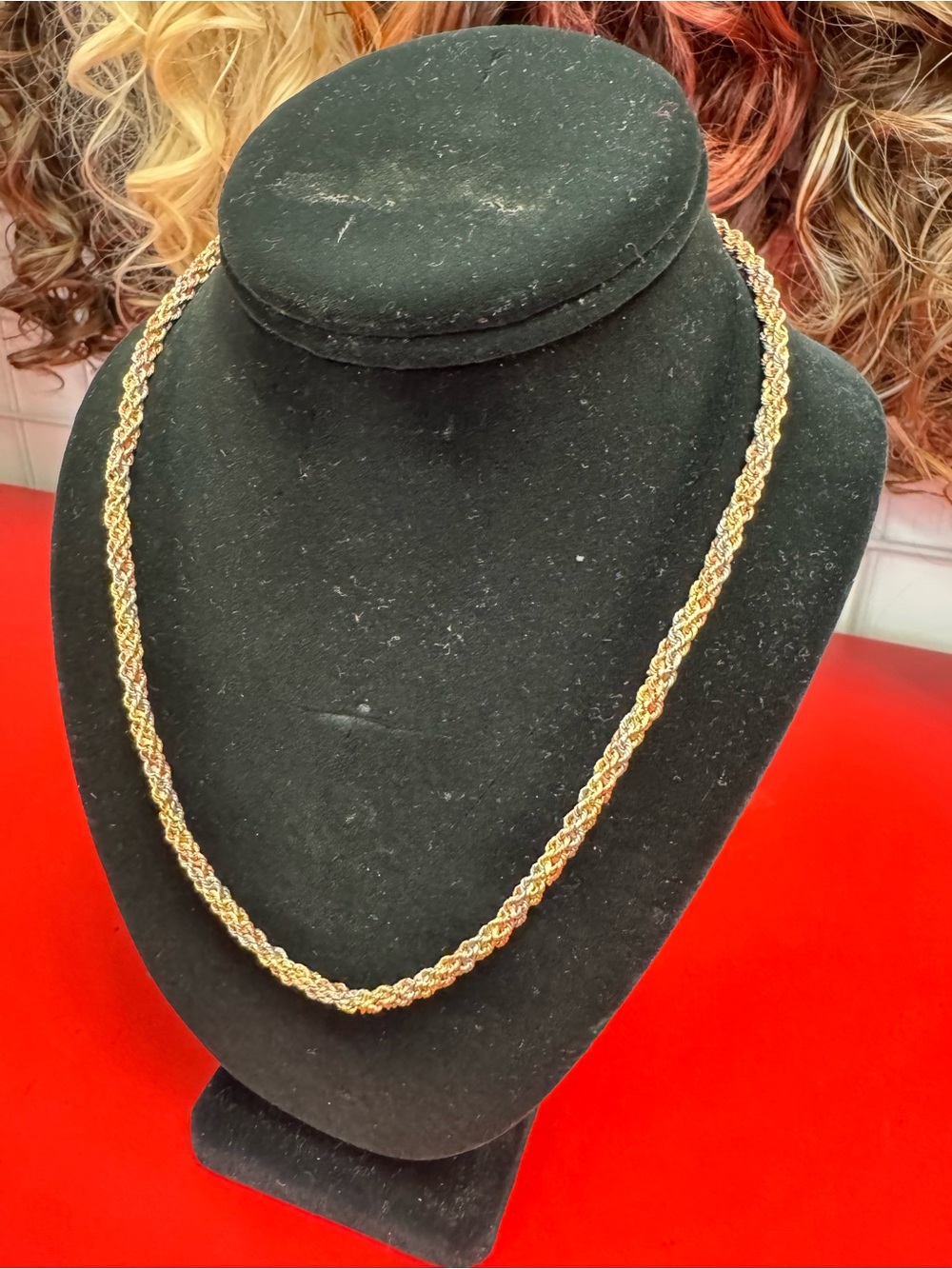 4mm Tri-Tone White, Yellow, and Rose Gold Twisted Rope Necklace - Picture 2 of 10